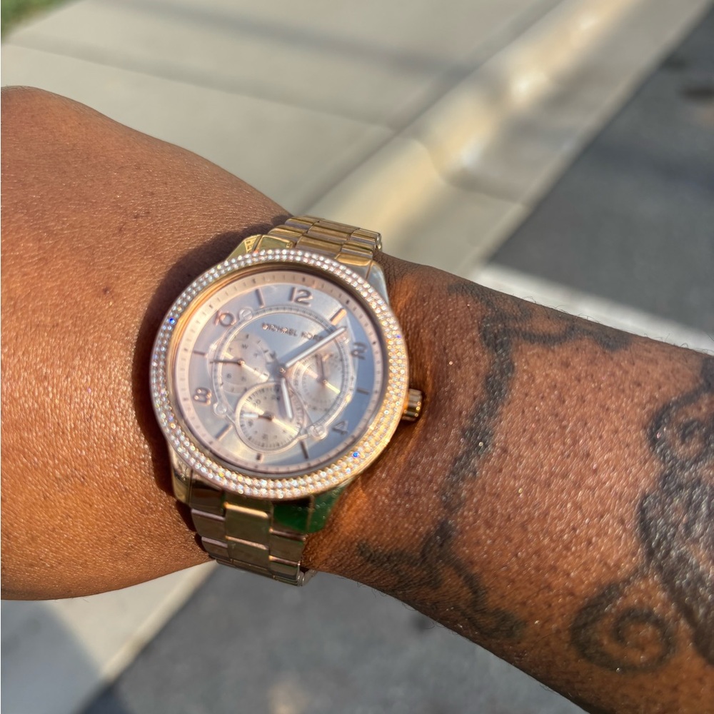 Michael Kors Rose Gold Crystal-Accent Chronograph Bracelet Watch